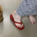 Sandales entre-doigts carrees rouges pour femmes, chaussures de plage decontractees. - 35 / ALQR-610-1 Rouge