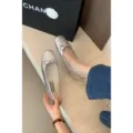 Silver flat shoes for women, sweet square toe ballet flats with bow, spring fashion footwear. - 35 / Silver