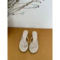 Women's Summer Beige Thong Kitten Heel Sandals Minimalist Casual Chic Open Toe Shoes - Velvet Apricot