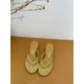 Summer new stylish high heel thong sandals for women, casual slip-on beige suede slippers. - Velvet Yellow