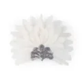 White feather headpiece carnival party dance performance hair accessory with sequined fan base. - White