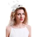 White fascinator hat with feathers for women party wedding headwear detail view showcase - White