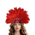 Vibrant red feather carnival headwear party festival headband for dance show performance. - Red