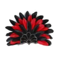 Détail exquis de coiffe en plumes noires et rouges avec broderie de sequins étincelants. - Noir Rouge