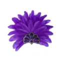 Coiffe de carnaval en plumes violettes vibrantes, base éventail à sequins pour fête. - Violet