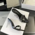 Women pointed toe transparent buckle stiletto mules summer new fashion crystal high heels. - 35 / Black