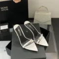 Pointed toe clear strap stiletto high heels mules for women, elegant summer slip on shoes. - 35 / White