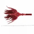 1920s vintage feather headband red crystal beaded hair accessory for party wedding - Burgundy