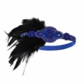1920s vintage feather headband flapper headpiece great gatsby party hair accessories - Blue