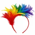 Colorful feather headband detail view, ideal for party, festival and photography. - Rainbow