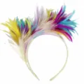 Close-up detail of the colorful feather headband with vibrant mixed feathers for party and festival. - Light Multicolor