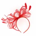 Red mesh feather headband bridal fascinator elegant hair accessory for women racecourse party - Red