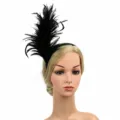 Close-up detail of the vintage black feather headband, elegant design for party hair accessory. - Black
