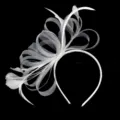 Elegant white mesh feather fascinator headband for bridal wedding party hair accessories - White