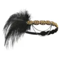 Vintage 1920s feather flapper headband with gold beading and crystals for party wear main view. - Gold - Black Feathers