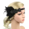 1920s Vintage Black Feather Headband Crystal Beaded Hair Band Flapper Headpiece Party - Black