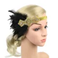 Vintage 1920s flapper feather rhinestone headband gold hair accessory for women party - Gold Accessory Black Feather