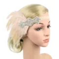1920s flapper feather headband rhinestone crystal hair band vintage bridal party headpiece - White Accessory Champagne Feather