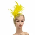 Yellow feather headdress detail shot, elegant and vibrant design for party wear. - Yellow
