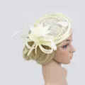 Vintage mesh fascinator hat with feathers elegant tea party wedding hair accessory for women - Off White