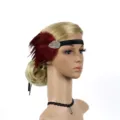 Vintage 1920s Gatsby Flapper Feather Headband with Crystal Teardrop for Party Cosplay. - Burgundy