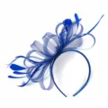 Μπλε φτερό fascinator στέκα για γυναίκες κομψός φιόγκος από δίχτυ αξεσουάρ μαλλιών καπέλο 1τμχ - Μπλε ζαφείρι