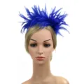 Blue feather headband variant, creative European style bridal fascinator for party photography. - Blue