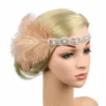 Vintage 1920er Jahre Feder Stirnband Strass Kristall Perle Haarschmuck Damen Braut Party - Nude Rosa