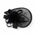 Black feather fascinator hat mesh bridal headband vintage tea party pillbox headpiece - Black