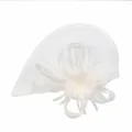 White sinamay fascinator hat with feathers and bow for bridal tea party wedding races. - Off White
