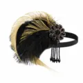 1920s Vintage Flapper Feather Headband Black Gold Art Deco Hair Band Party Accessory - Gold