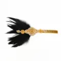 1920s Vintage Feather Headband Great Gatsby Flapper Hair Accessory Rhinestone Pearl - Gold