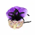 Feather masquerade mask for Halloween party, purple and gold Venetian costume ball mask - Purple