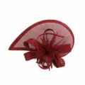Red mesh fascinator hat vintage feather hair hoop for women party wedding racecourse bridal headpiece - Burgundy