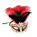 Halloween feather masquerade mask, red and black feather party dress up costume mask for events - Red