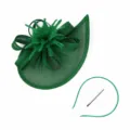 Green mesh fascinator hat with feathers, headband and clip for women party wedding races. - Dark Green