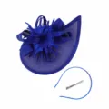 Blue fascinator hat feather headband set, elegant mesh tea party hair accessory for women. - Sapphire Blue