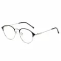 Anti-blue light half-frame glasses frame, stylish metal silver and black optical eyewear for daily wear. - Photochromic / Black and Silver