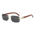 Men's stylish rimless sunglasses with wooden temples and dark lenses for outdoor wear. - Gold Frame Gray Lens / Gold/Gray