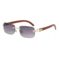 Men's rimless wooden sunglasses with gradient lenses, stylish luxury metal frame eyewear. - Gold Frame Double Grey / Gold / Gradient Gray