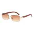 Men rimless wooden sunglasses gradient brown lenses luxury metal frame fashion eyewear - Gold Frame Gradient Tea / Gold/Gradient Tea