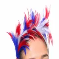 Colorful feather headband red white and blue bridal hair accessory for party photography - White Blue Red