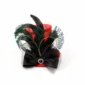 Red mini top hat with peacock feathers, black satin bow and rhinestone for party dress up. - Red Peacock Feather