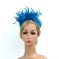Vibrant blue feather hair headband variant for party, bridal and festival costumes. - Lake Blue