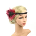 1920er Jahre Feder Stirnband, schwarzes Perlen Haaraccessoire mit pinken Pfauenfedern Damen. - Weinrot (HD5846)