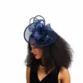 Elegant navy blue mesh fascinator hat for women derby races, tea party and wedding hair accessories - Navy Blue