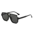 Retro square double bridge aviator sunglasses for men and women stylish outdoor sun glasses - Glossy Black/Grey Lens