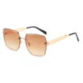 Grandes lunettes de soleil dégradées sans monture pour femme, protection UV polygonale. - Monture Dorée Thé Dégradé