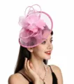 Pink mesh fascinator hat, elegant tea party headpiece and vintage bridal hair accessory for women. - Pink