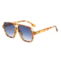 Retro square double bridge aviator sunglasses for men and women, classic tortoise blue lenses. - Tortoise/Grey Blue